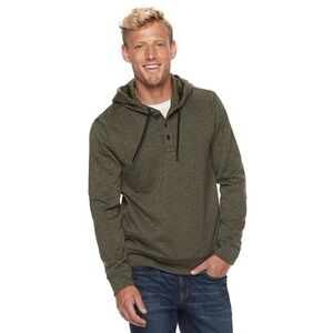 SONOMA Forest Green Men's Hoodie Size L Henley Button Up 2 Pockets Warm Soft